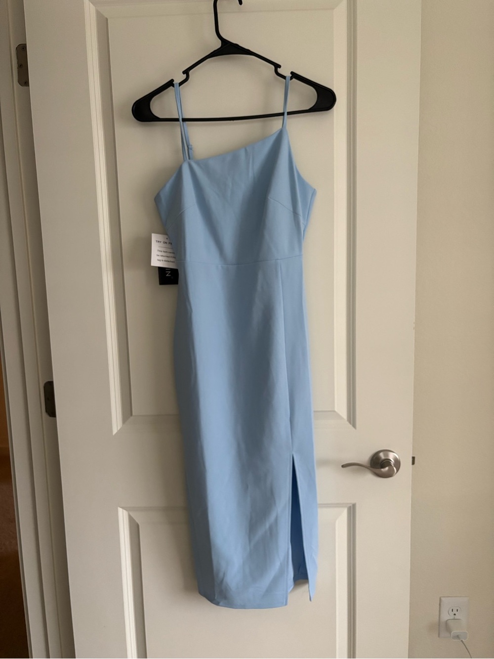 Soft Blue Slip Midi Dress with Front Slit